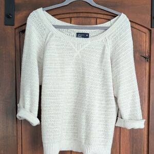 American Eagle Outfitters Cream Off-the-Shoulder Knit Sweater